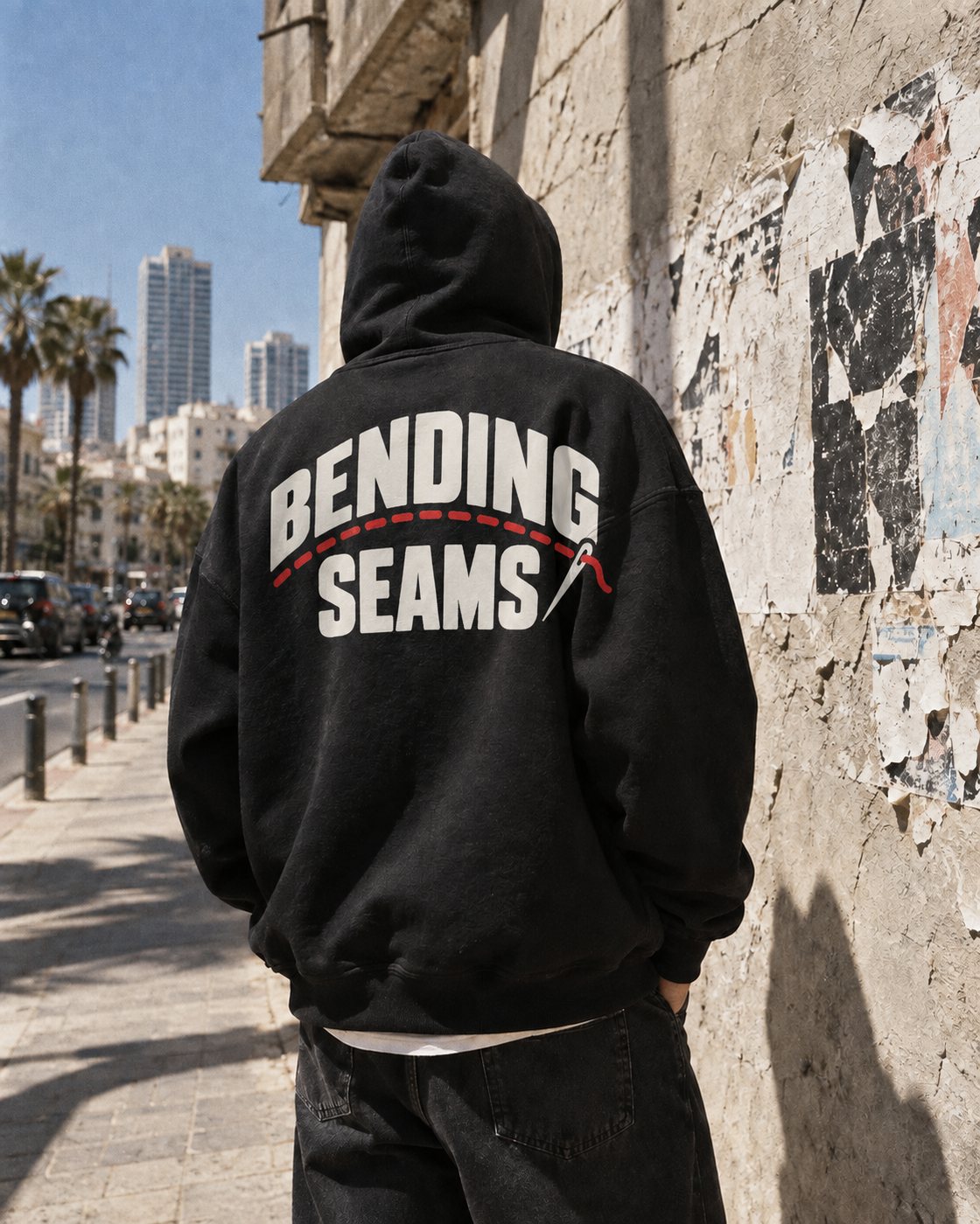Back print on a black hoodie